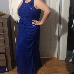 Sleeveless Long Mesh Dress with Corded Lace